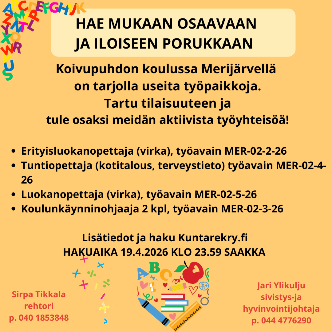 työpaikkailmoitus Koivupuhdon koulu Merijärvi